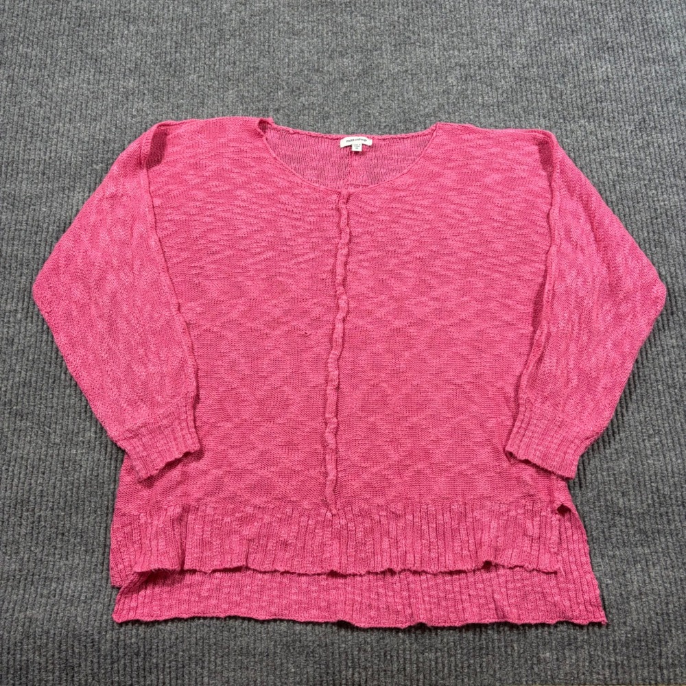 Mittoshop Shirt Womens M Pink Open Knit Long Sleeve Sweater Textured Pullover